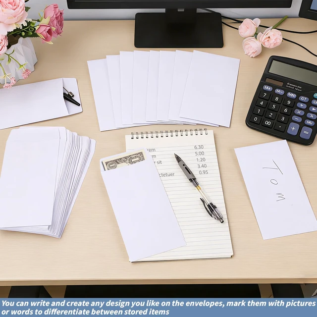 Alt view image 4 of 7 - 1000 Pcs Money Envelopes for Cash 3.5x6.5in White Coin Envelopes Small Cash Envelopes with Gummed Flaps for Money Saving Challenge Small Item Organizer Coins Tickets Tips Parts Seed Storage