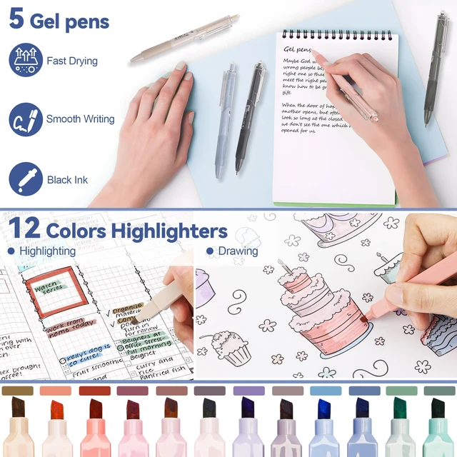 Alt view image 3 of 7 - 61PCS Aesthetic College School Supplies Set with Cute Pencil Case Pastel No Bleed Highlighters, Gel & Erasable Pens, Mechanical Pencils, Refills & Sticky Notes, Complete Stationery Kit