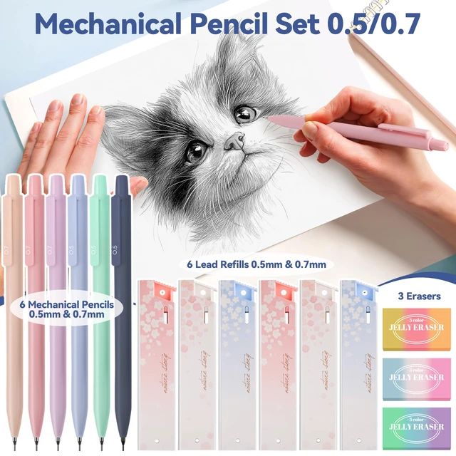 Alt view image 4 of 7 - 61PCS Aesthetic College School Supplies Set with Cute Pencil Case Pastel No Bleed Highlighters, Gel & Erasable Pens, Mechanical Pencils, Refills & Sticky Notes, Complete Stationery Kit