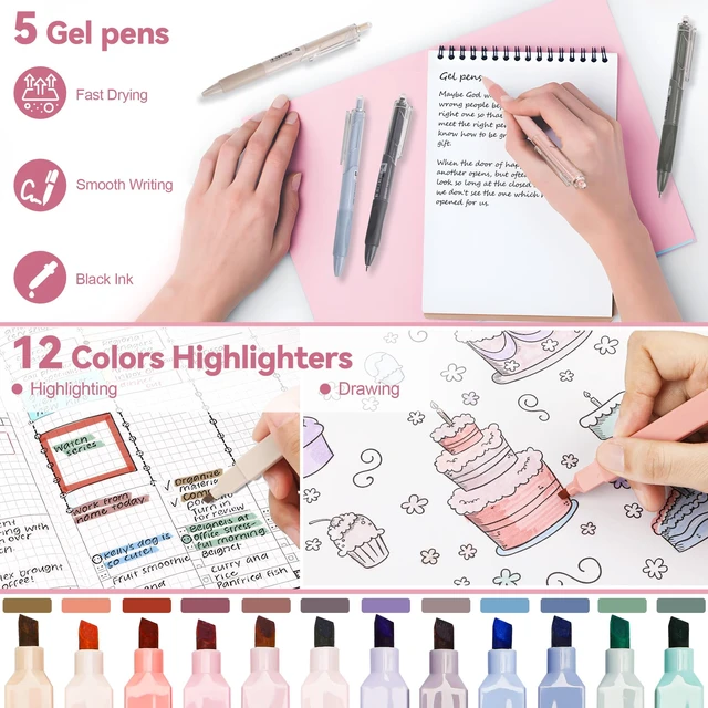 Alt view image 3 of 7 - 61PCS Aesthetic College School Supplies Set with Cute Pencil Case Pastel No Bleed Highlighters, Gel & Erasable Pens, Mechanical Pencils, Refills & Sticky Notes, Complete Stationery Kit