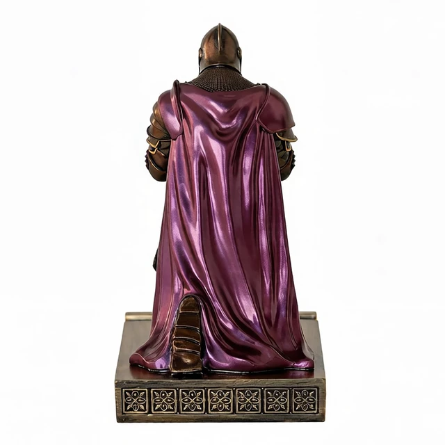 Alt view image 7 of 7 - Medieval Armored Knight Pen Holder Figurine Paperweight Phone Stand Brn&Pur Warrior Wearing Outerwear, Resin Bookends, Fancy Desk Organizers Pencil Stand with a Metal Letter Opener for Home and Office