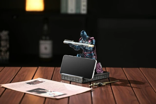 Alt view image 5 of 7 - Medieval Armored Knight Pen Holder Figurine Paperweight Phone Stand Blu&Pur Warrior Wearing Outerwear, Resin Bookends, Fancy Desk Organizers Pencil Stand with a Metal Letter Opener for Home and Office