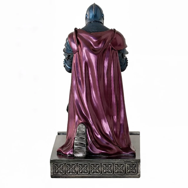 Alt view image 7 of 7 - Medieval Armored Knight Pen Holder Figurine Paperweight Phone Stand Blu&Pur Warrior Wearing Outerwear, Resin Bookends, Fancy Desk Organizers Pencil Stand with a Metal Letter Opener for Home and Office