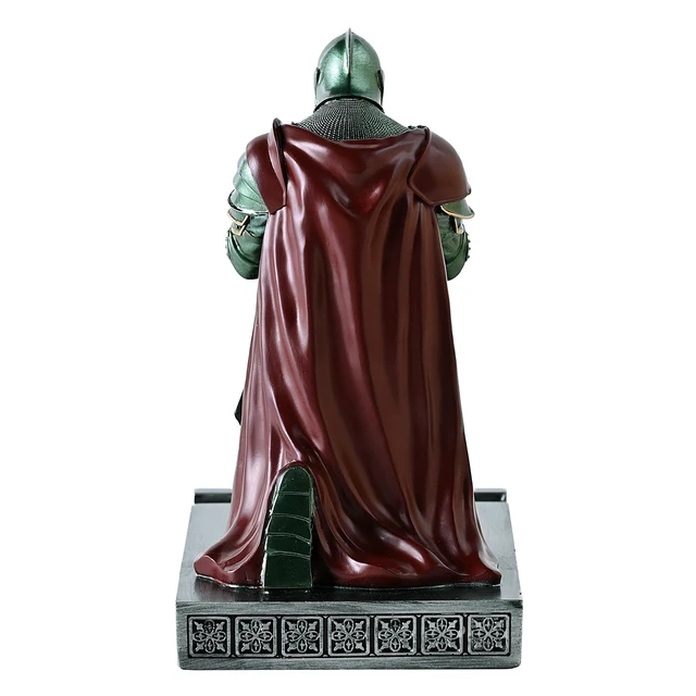 Alt view image 7 of 7 - Medieval Armored Knight Pen Holder Figurine Paperweight Phone Stand Green Warrior Wearing Outerwear, Resin Bookends, Fancy Desk Organizers Pencil Stand with a Metal Letter Opener for Home and Office