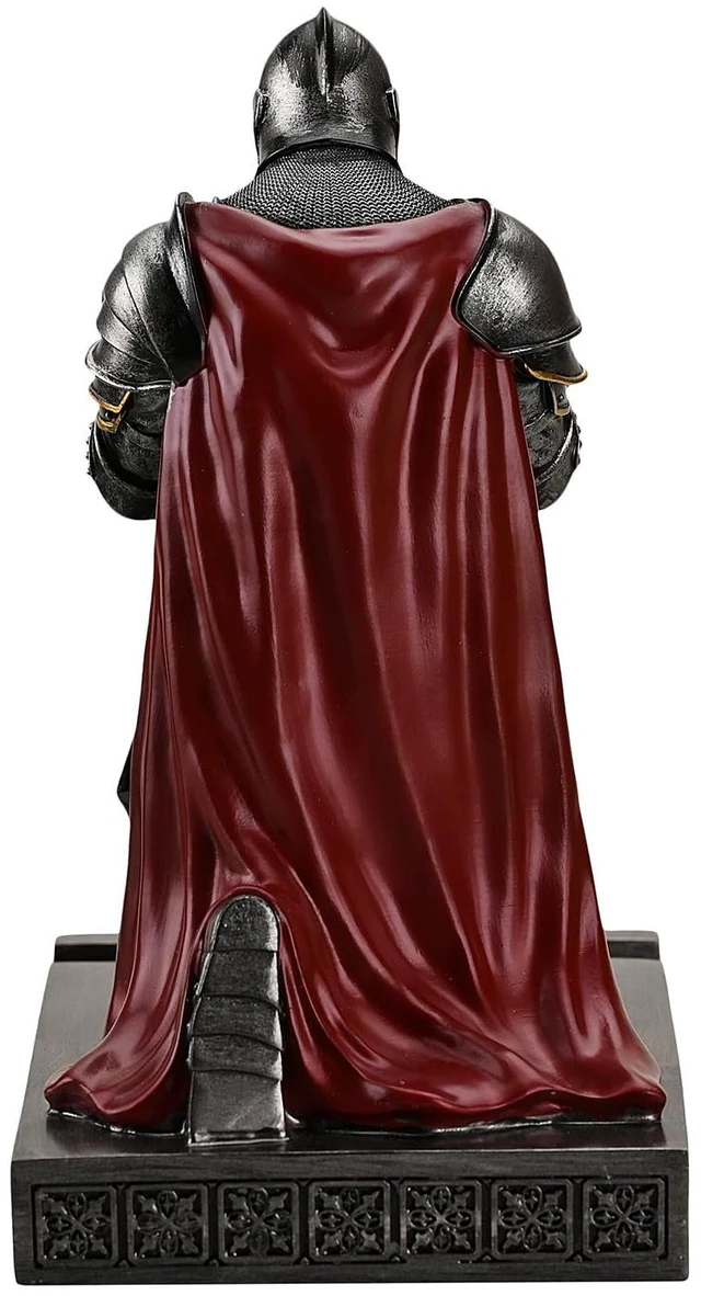 Alt view image 5 of 7 - Medieval Armored Knight Pen Holder Figurine Paperweight Phone Stand Iron Warrior Wearing Outerwear, Resin Bookends, Fancy Desk Organizers Pencil Stand with a Metal Letter Opener for Home and Office
