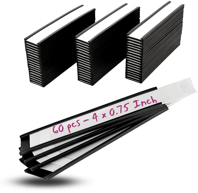 Main image of Availey 60 Pack Magnetic 'C' Channel Label Holders for Metal Racks and Shelves with Protective Films and Replacement Strips 4" x 0.75"