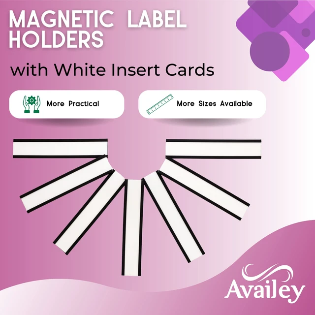 Alt view image 2 of 7 - Availey 60 Pack Magnetic 'C' Channel Label Holders for Metal Racks and Shelves with Protective Films and Replacement Strips 4" x 0.75"