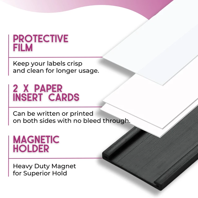 Alt view image 3 of 7 - Availey 40 Pack Magnetic 'C' Channel Label Holders for Metal Racks and Shelves with Protective Films and Replacement Strips 4" x 1.6"