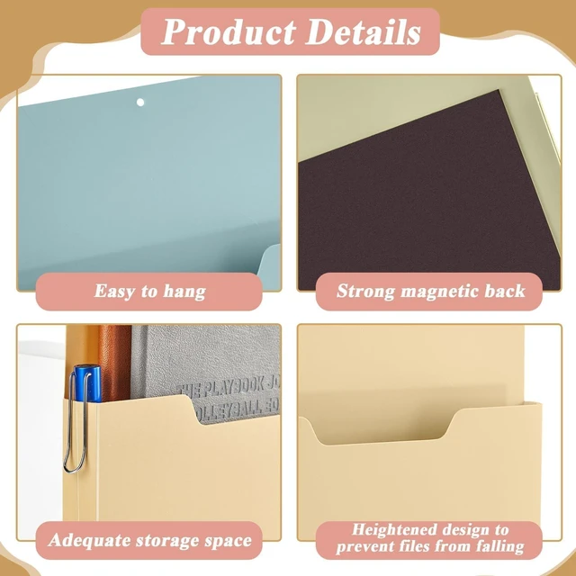 Alt view image 3 of 7 - 8 Pcs Magnetic Wall File Organizer Magnetic File Paper Holder Hanging Refrigerator Magazine Mail Holder for Planners Letters Documents Whiteboard Classroom Office Home (Boho,10 x 13 Inch)