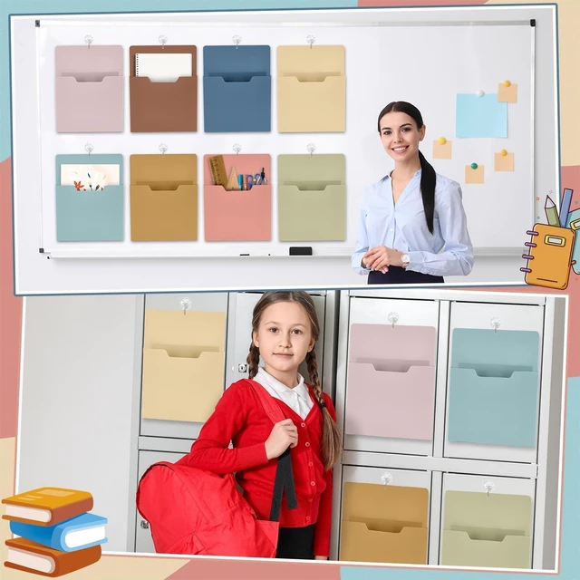Alt view image 6 of 7 - 8 Pcs Magnetic Wall File Organizer Magnetic File Paper Holder Hanging Refrigerator Magazine Mail Holder for Planners Letters Documents Whiteboard Classroom Office Home (Boho,10 x 13 Inch)