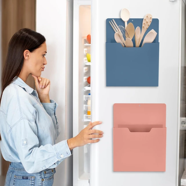 Alt view image 7 of 7 - 8 Pcs Magnetic Wall File Organizer Magnetic File Paper Holder Hanging Refrigerator Magazine Mail Holder for Planners Letters Documents Whiteboard Classroom Office Home (Boho,10 x 13 Inch)