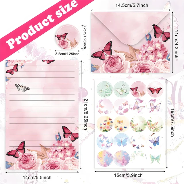 Alt view image 4 of 6 - 160 Pcs Butterfly Stationery Set Letter and Envelopes 50 Lined Stationery Paper and 50 Matching Envelopes, 5.5 x 8.25 Inches Letter Writing Stationery for Home, Office, School