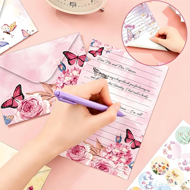 Alt view image 5 of 6 - 160 Pcs Butterfly Stationery Set Letter and Envelopes 50 Lined Stationery Paper and 50 Matching Envelopes, 5.5 x 8.25 Inches Letter Writing Stationery for Home, Office, School