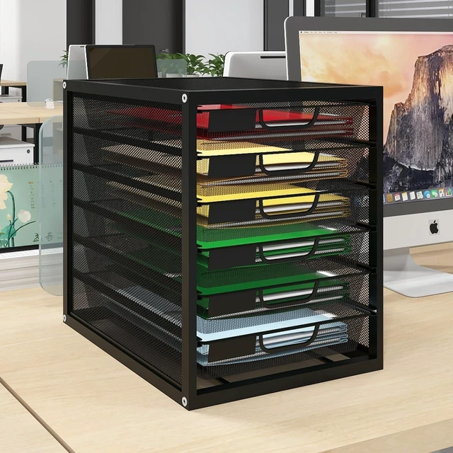 Main image of Mesh Desk Organizer with 6 Tier Sliding Drawers,Black Paper Sorter, Multi-Functional Home Office Supplies Storage Tray for Letters, Documents,Mail, Files, Arts & Crafts Supplies