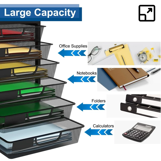 Alt view image 6 of 7 - Mesh Desk Organizer with 6 Tier Sliding Drawers,Black Paper Sorter, Multi-Functional Home Office Supplies Storage Tray for Letters, Documents,Mail, Files, Arts & Crafts Supplies