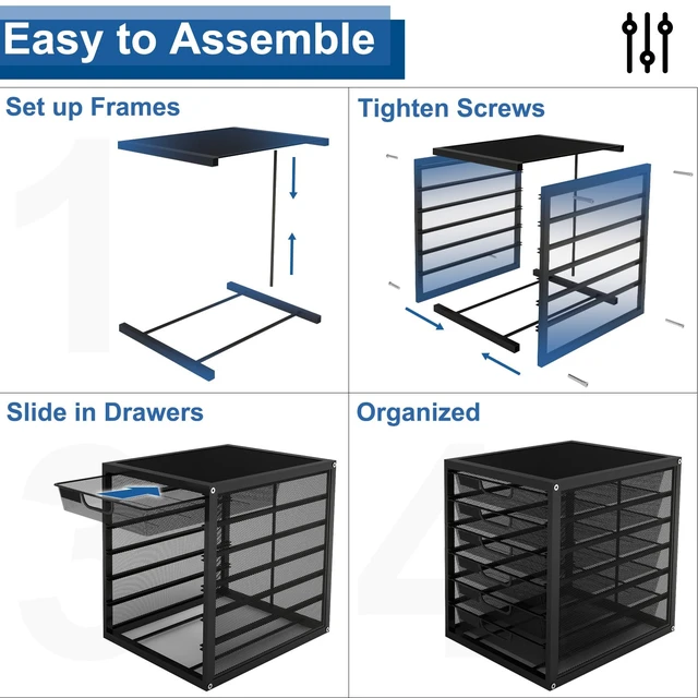 Alt view image 7 of 7 - Mesh Desk Organizer with 6 Tier Sliding Drawers,Black Paper Sorter, Multi-Functional Home Office Supplies Storage Tray for Letters, Documents,Mail, Files, Arts & Crafts Supplies
