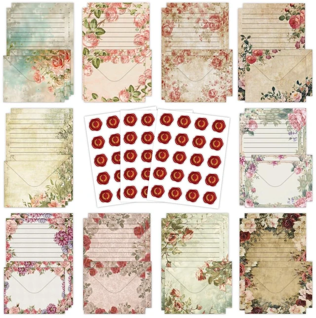 Main image of 160 Pcs Vintage Floral Stationery Set Letter and Envelopes 50 Lined Stationery Paper and 50 Matching Envelopes, 5.5 x 8.25 Inches Letter Writing Stationery for Home, Office, School
