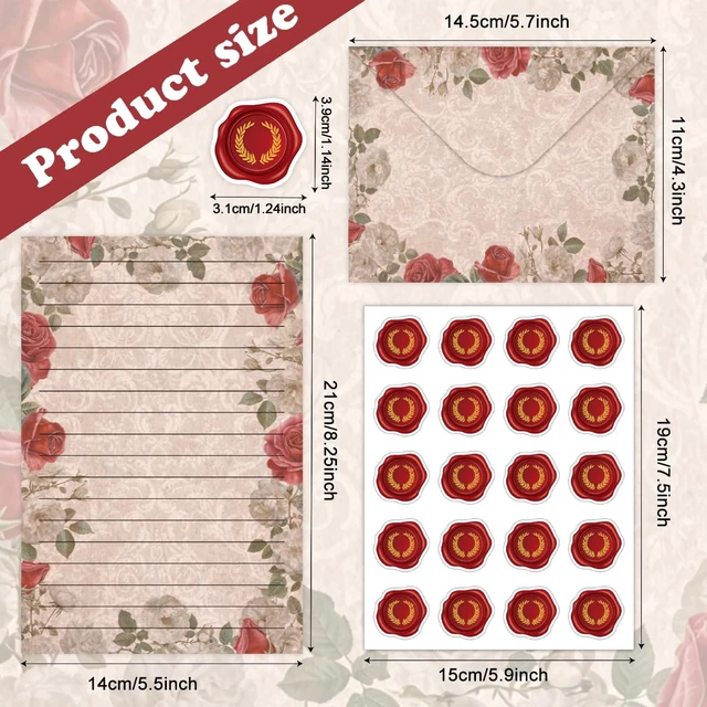 Alt view image 2 of 7 - 160 Pcs Vintage Floral Stationery Set Letter and Envelopes 50 Lined Stationery Paper and 50 Matching Envelopes, 5.5 x 8.25 Inches Letter Writing Stationery for Home, Office, School