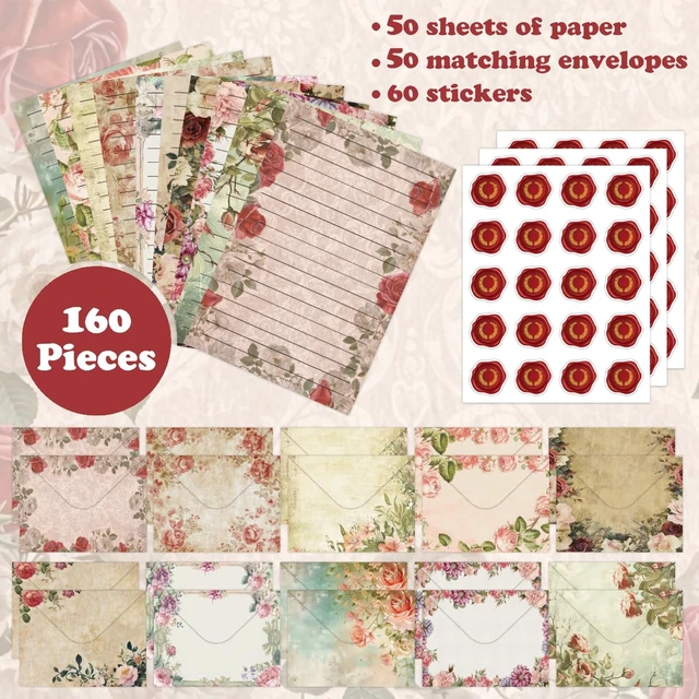 Alt view image 4 of 7 - 160 Pcs Vintage Floral Stationery Set Letter and Envelopes 50 Lined Stationery Paper and 50 Matching Envelopes, 5.5 x 8.25 Inches Letter Writing Stationery for Home, Office, School