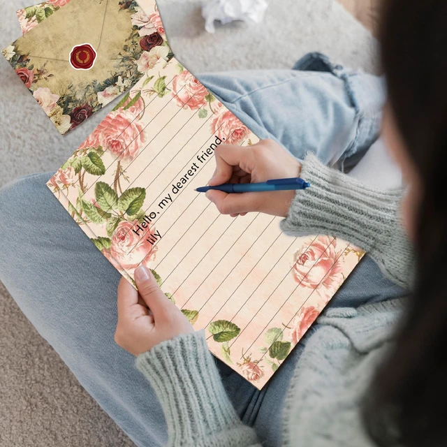 Alt view image 7 of 7 - 160 Pcs Vintage Floral Stationery Set Letter and Envelopes 50 Lined Stationery Paper and 50 Matching Envelopes, 5.5 x 8.25 Inches Letter Writing Stationery for Home, Office, School