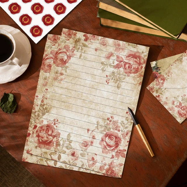 Alt view image 6 of 7 - 160 Pcs Vintage Floral Stationery Set Letter and Envelopes 50 Lined Stationery Paper and 50 Matching Envelopes, 5.5 x 8.25 Inches Letter Writing Stationery for Home, Office, School