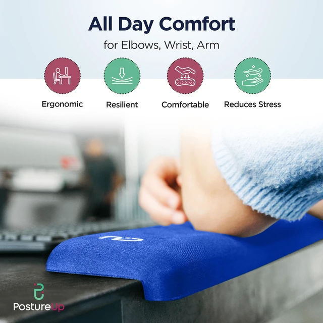 Alt view image 7 of 7 - EdgeRest L-Shaped Desk Long Wrist Rest Elbow, Forearm & Wrist Comfort Support for Table or Desk Edge, Non-Slip, Memory Foam Padding, Ergonomic Design for Work, Universal Fit, Blue