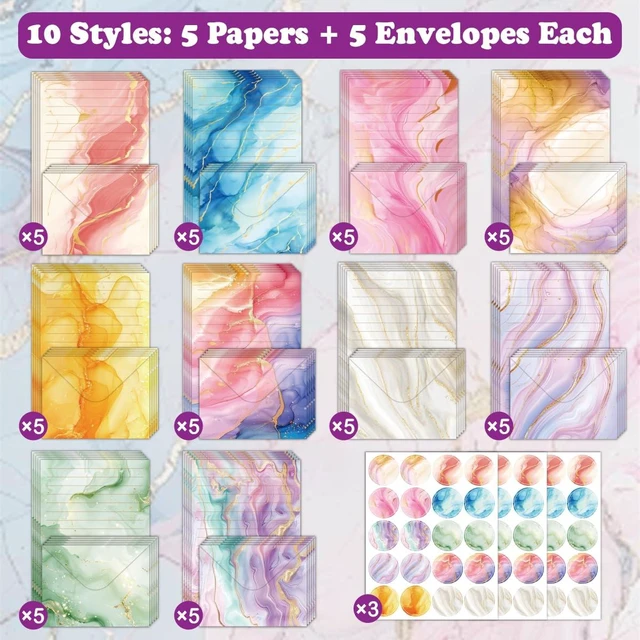Alt view image 2 of 5 - 160 Pcs Marble Stationery Set Letter and Envelopes 50 Lined Stationery Paper and 50 Matching Envelopes, 5.5 x 8.25 Inches Letter Writing Stationery for Home, Office, School