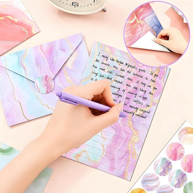Alt view image 5 of 5 - 160 Pcs Marble Stationery Set Letter and Envelopes 50 Lined Stationery Paper and 50 Matching Envelopes, 5.5 x 8.25 Inches Letter Writing Stationery for Home, Office, School