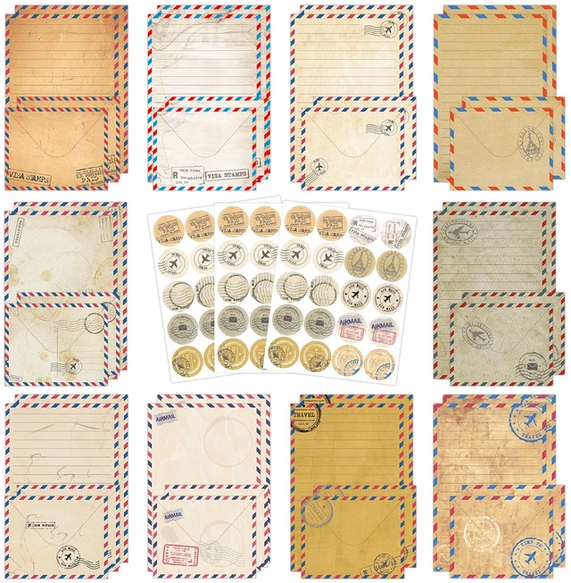 Main image of 160 Pcs Vintage Airmail Stationery Set Letter and Envelopes 50 Lined Stationery Paper and 50 Matching Envelopes, 5.5 x 8.25 Inches Letter Writing Stationery for Home, Office, School