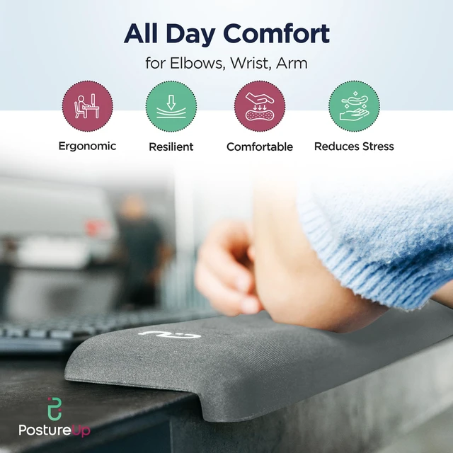 Alt view image 7 of 7 - EdgeRest L-Shaped Memory Foam Wrist Rest, Ergonomic Elbow and Forearm Support for Desk, Non-Slip Universal Fit, Light Gray