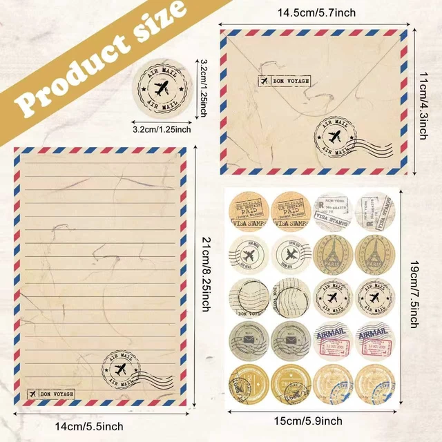 Alt view image 2 of 6 - 160 Pcs Vintage Airmail Stationery Set Letter and Envelopes 50 Lined Stationery Paper and 50 Matching Envelopes, 5.5 x 8.25 Inches Letter Writing Stationery for Home, Office, School