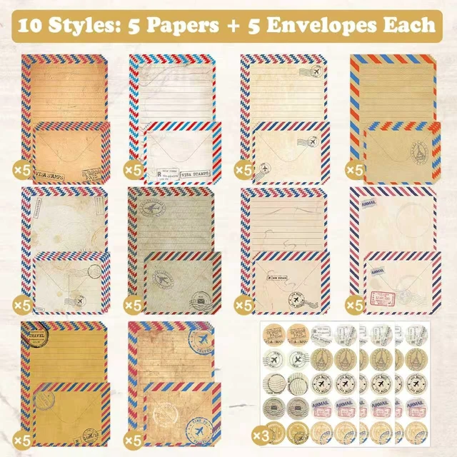 Alt view image 4 of 6 - 160 Pcs Vintage Airmail Stationery Set Letter and Envelopes 50 Lined Stationery Paper and 50 Matching Envelopes, 5.5 x 8.25 Inches Letter Writing Stationery for Home, Office, School
