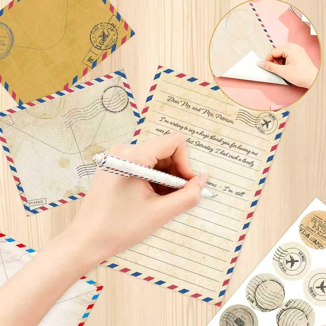 Alt view image 5 of 6 - 160 Pcs Vintage Airmail Stationery Set Letter and Envelopes 50 Lined Stationery Paper and 50 Matching Envelopes, 5.5 x 8.25 Inches Letter Writing Stationery for Home, Office, School