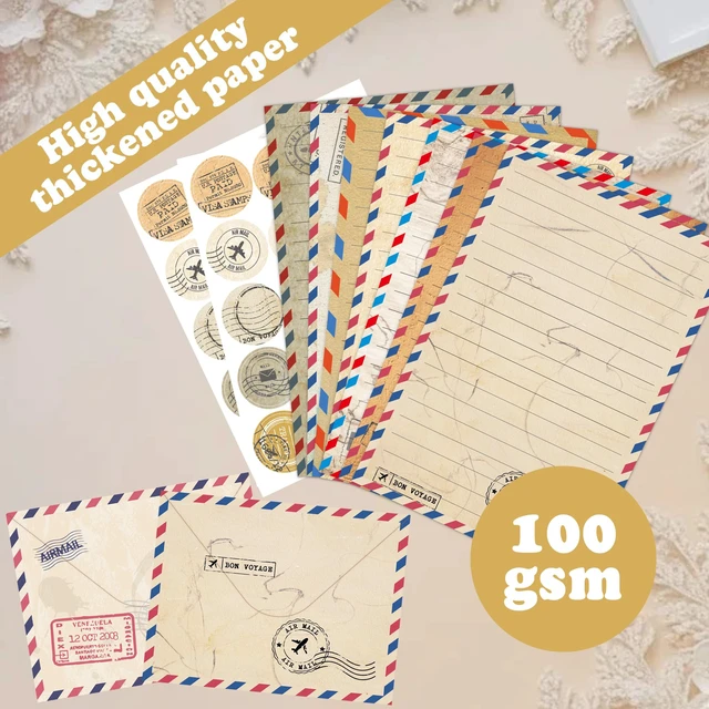 Alt view image 6 of 6 - 160 Pcs Vintage Airmail Stationery Set Letter and Envelopes 50 Lined Stationery Paper and 50 Matching Envelopes, 5.5 x 8.25 Inches Letter Writing Stationery for Home, Office, School
