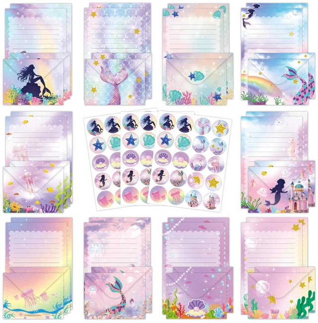 Main image of 160 Pcs Mermaid Stationery Set Letter and Envelopes 50 Lined Stationery Paper and 50 Matching Envelopes, 5.5 x 8.25 Inches Letter Writing Stationery for Home, Office, School