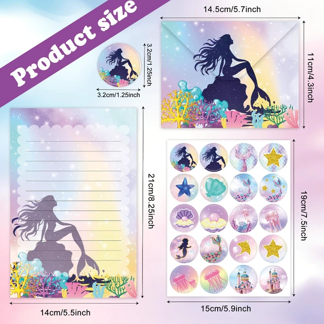 Alt view image 2 of 6 - 160 Pcs Mermaid Stationery Set Letter and Envelopes 50 Lined Stationery Paper and 50 Matching Envelopes, 5.5 x 8.25 Inches Letter Writing Stationery for Home, Office, School