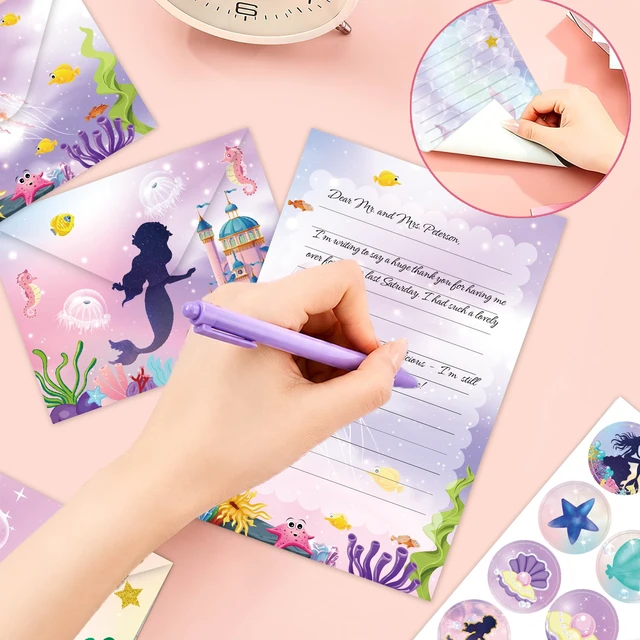 Alt view image 5 of 6 - 160 Pcs Mermaid Stationery Set Letter and Envelopes 50 Lined Stationery Paper and 50 Matching Envelopes, 5.5 x 8.25 Inches Letter Writing Stationery for Home, Office, School