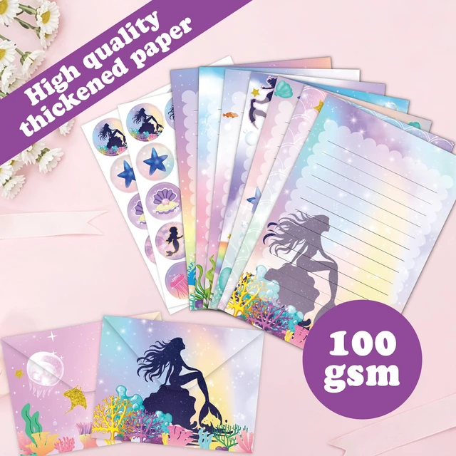 Alt view image 6 of 6 - 160 Pcs Mermaid Stationery Set Letter and Envelopes 50 Lined Stationery Paper and 50 Matching Envelopes, 5.5 x 8.25 Inches Letter Writing Stationery for Home, Office, School