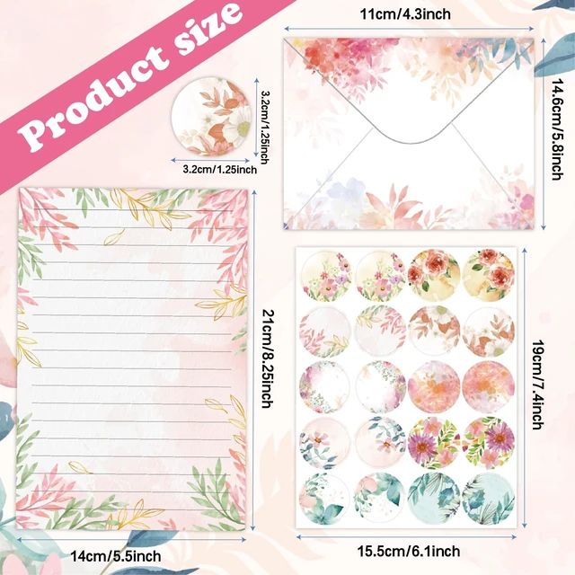 Alt view image 3 of 6 - 160 Pcs Floral Stationery Set Letter and Envelopes 50 Lined Stationery Paper and 50 Matching Envelopes, 5.5 x 8.25 Inches Letter Writing Stationery for Home, Office, School