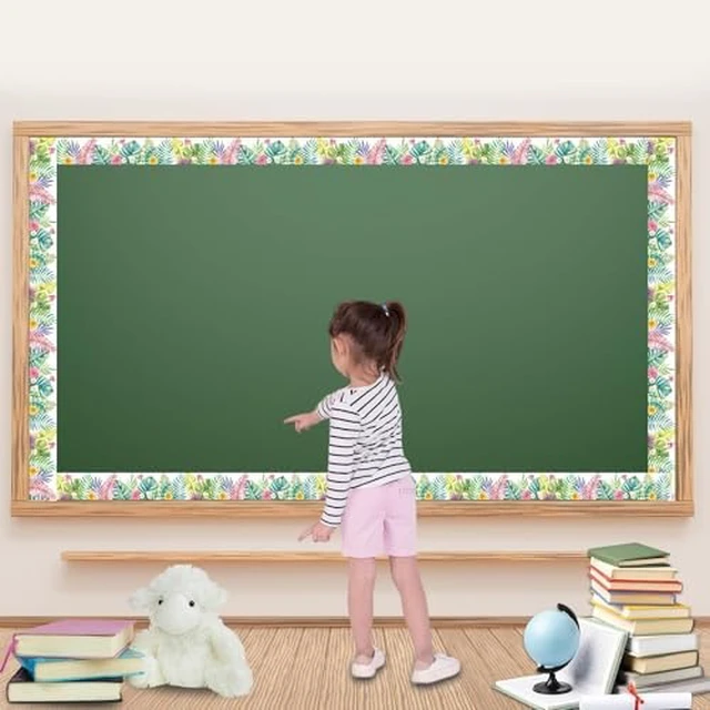 Alt view image 2 of 7 - Bulletin Board Borders Tropical Bulletin Board Decorations, Boho Green Plant Bulletin Board Trim Colorful Flowers for Door Wall Decor School Office Supplies Jungle Theme Decor, 49 Ft 2 Rolls