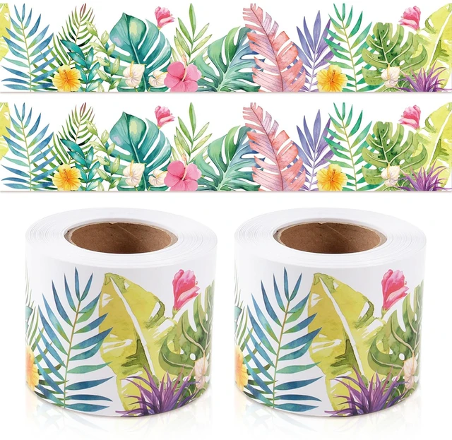 Main image of Bulletin Board Borders Tropical Bulletin Board Decorations, Boho Green Plant Bulletin Board Trim Colorful Flowers for Door Wall Decor School Office Supplies Jungle Theme Decor, 49 Ft 2 Rolls