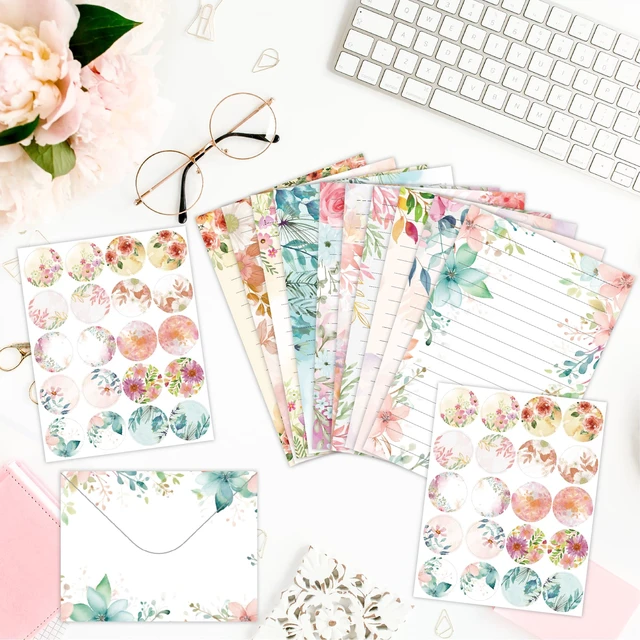 Alt view image 5 of 6 - 160 Pcs Floral Stationery Set Letter and Envelopes 50 Lined Stationery Paper and 50 Matching Envelopes, 5.5 x 8.25 Inches Letter Writing Stationery for Home, Office, School