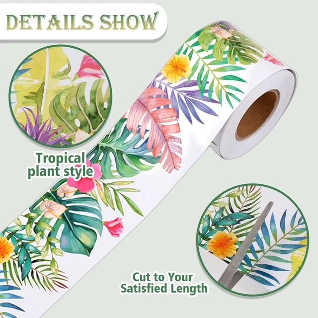 Alt view image 5 of 7 - Bulletin Board Borders Tropical Bulletin Board Decorations, Boho Green Plant Bulletin Board Trim Colorful Flowers for Door Wall Decor School Office Supplies Jungle Theme Decor, 49 Ft 2 Rolls