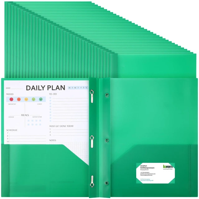 Main image of 36 Pcs Plastic Folders with Pockets and Prongs,Green 2 Heavy Duty with 3 Metal Prongs, Clear Front Pocket, Card Slot, Letter Size, Bulk Supplies, Back to School, Office Workers