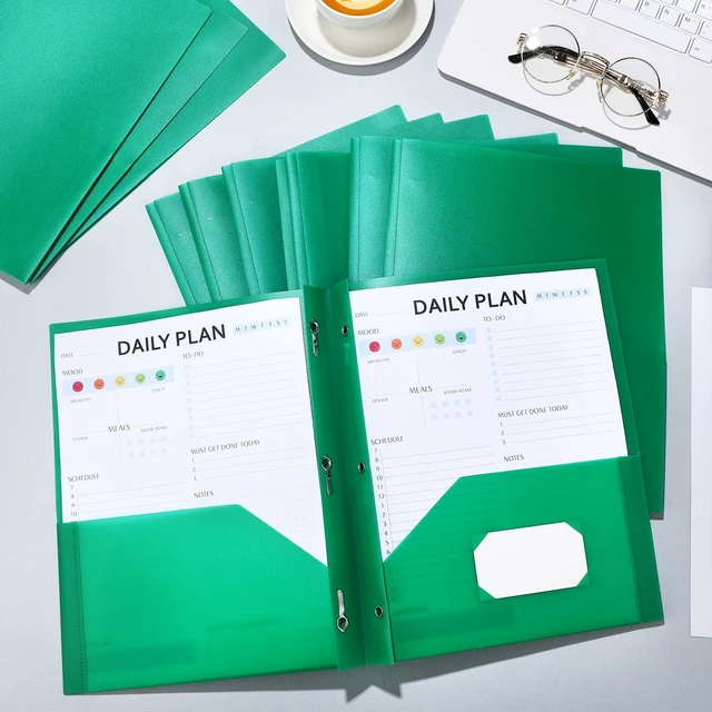 Alt view image 4 of 7 - 36 Pcs Plastic Folders with Pockets and Prongs,Green 2 Heavy Duty with 3 Metal Prongs, Clear Front Pocket, Card Slot, Letter Size, Bulk Supplies, Back to School, Office Workers
