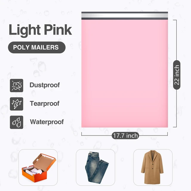 Alt view image 2 of 7 - Large Poly Mailers 17.7x22 Inch Light Pink 50 Pack Shipping Bags Self Seal Adhesive Waterproof Tear Proof Mailers Poly Bags Strong Mailing Envelopes Packing for Clothes Books Accessories