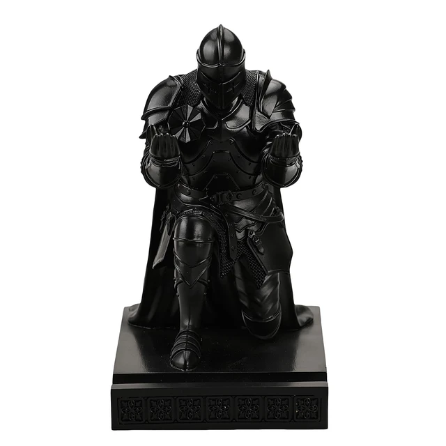 Alt view image 4 of 7 - Medieval Armored Knight Pen Holder Figurine Paperweight Phone Stand Black Warrior Wearing Outerwear, Resin Bookends, Fancy Desk Organizers Pencil Stand with a Metal Letter Opener for Home and Office