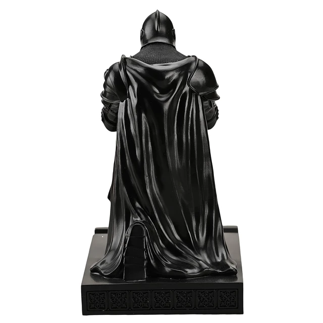 Alt view image 5 of 7 - Medieval Armored Knight Pen Holder Figurine Paperweight Phone Stand Black Warrior Wearing Outerwear, Resin Bookends, Fancy Desk Organizers Pencil Stand with a Metal Letter Opener for Home and Office