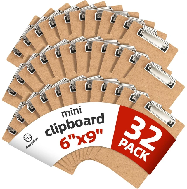 Main image of 6x9 Small Clipboard 32 Pack, A5 Mini Clip Board Bulk A5 Letter Size Wooden Hardboard Kids Clipboard Pack for Classroom, Party, Home, Brown