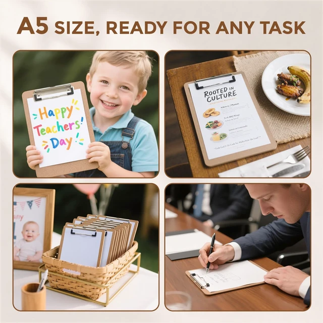 Alt view image 7 of 7 - 6x9 Small Clipboard 32 Pack, A5 Mini Clip Board Bulk A5 Letter Size Wooden Hardboard Kids Clipboard Pack for Classroom, Party, Home, Brown
